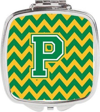 CJ1059-PSCM Letter P Chevron Green & Gold Compact Mirror