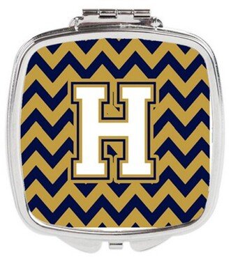 CJ1057-HSCM Letter H Chevron Navy Blue & Gold Compact Mirror