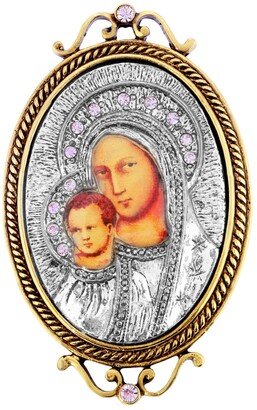 Symbols Of Faith 14K Gold-Dipped and Silver-Tone Purple Crystal Enamel Iconica Mary Brooch