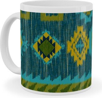 Mugs: Kilim - Ocean Tones Ceramic Mug, White, 11Oz, Green