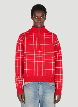 Quarter-zip Check Knit Sweater - Man Knitwear Red L