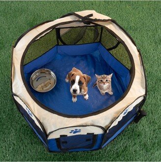 Pop-Up Pet Playpen - 26-Inch Indoor and Outdoor Dog Kennel with Carrying Bag - Portable Pet Enclosure for Dogs and Small Animals by Blue)