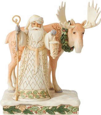Jim Shore White Woodland Santa and Moose Figurine
