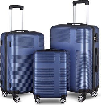 EDWINRAY 3 Piece Spinner Luggage Sets ABS Lightweight Luggage Suitcase with Hooks & TSA Lock, Suitcase Travel Sets 202428, Dark Blue