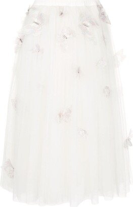 Butterflies-Appliqué Tulle Midi Skirt