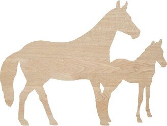 Horse & Colt Laser Cut, Unfinished Wood