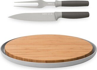 Leo 3-Piece Stainless Steel Carving and Bamboo Cutting Board Set