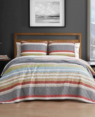 Salmon Ladder Stripe Reversible 2-Piece Twin Quilt Set