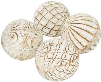 SONOMA SAGE HOME White Ceramic Handmade Carved Orbs & Vase Filler with Varying Patterns - Set of 4