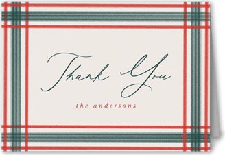 Thank You Cards: Plaid Edge Thank You Card, Red, 3X5, Matte, Folded Smooth Cardstock