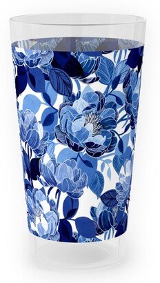 Outdoor Pint Glasses: Chintz Peonies - Blue Outdoor Pint Glass, Blue