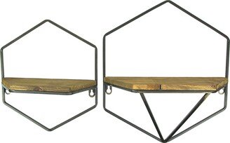 Things2Die4 Wood And Metal Geometric Wall Hanging Floating Shelves