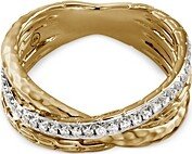 18K Gold Classic Chain Diamond Hammered Crossover Ring