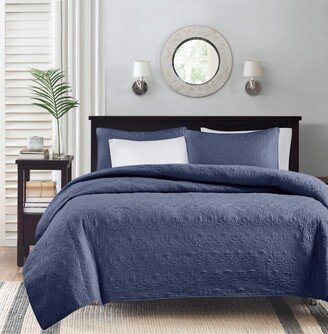 Gracie Mills Quebec Dusty Pale Navy 3-Piece Quilted King Coverlet Set, Navy - King/Cal King