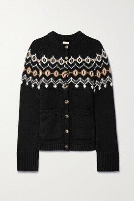 Suzette Fair Isle Cashmere Cardigan - Black