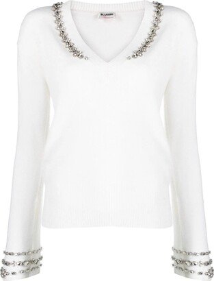 Deep V Neck Sweater With Crystall