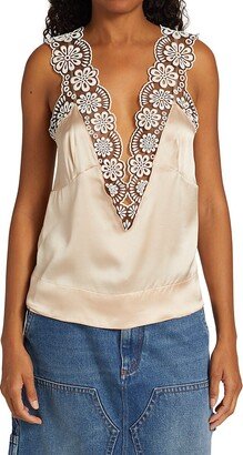 Embroidered Lace-Trim Camisole