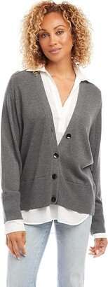 Layered Sweater Cardigan (Gray) Women's Sweater