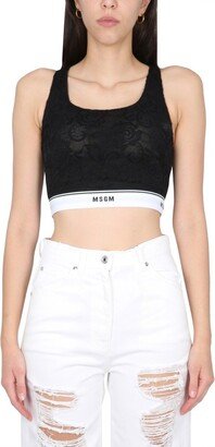 Logo-Strap Laced Sleeveless Bra