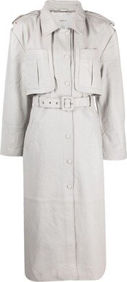 Libra belted-waist leather trench coat