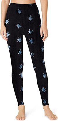 High Waisted Midi Leggings (Black/Ice Snowflake) Women's Clothing