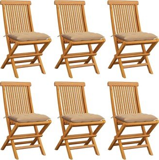 Patio Chairs with Beige Cushions 6 pcs Solid Teak Wood - 18.5'' x 23.6'' x 35''