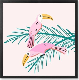 Photo Tiles: Toucan Birds On Palm Leaves - Pink Photo Tile, Black, Framed, 8X8, Pink