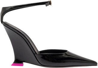 3JUIN 'Clea' Black Pumps with Wedge Heel and Contrasting Detail in Leather Woman