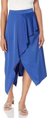 Women's Dazzling Blue Satin Asymmetric Midi Skirt by @thanuska.s