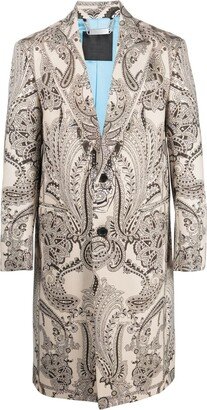 Paisley-Print Single-Breasted Coat