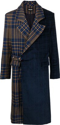 Asymmetric Check-Print Wrap Coat