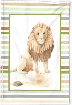 Nursery Lion Tea Towel - Jungle Safari By Kristeninstitches Blue Green Gray Beige Linen Cotton Canvas Spoonflower