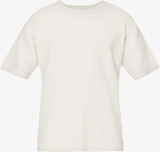 Mens Ivory Pleated Crewneck Knitted T-shirt