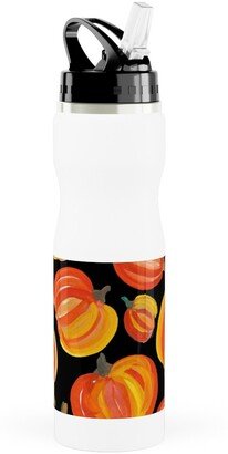 Photo Water Bottles: Watercolor Pumpkins - Black Stainless Steel Water Bottle With Straw, 25Oz, With Straw, Orange