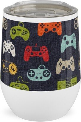 Travel Mugs: Game Controllers - Navy Multi Stainless Steel Travel Tumbler, 12Oz, Multicolor