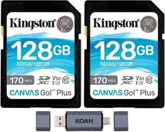 Kingston 128GB SDXC Canvas Memory Card (2-Pack) with Dual Slot SD Card Reader