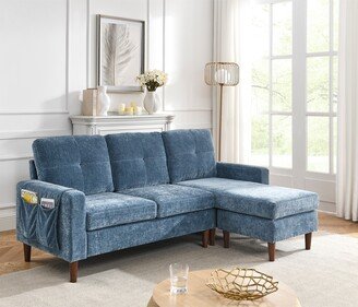 Calnod 80 Convertible Sectional Sofa Couch, 3 Seats L-shape Sofa with Removable Cushions and Pocket, Rubber Wood Legs, Navy Chenille