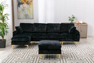 Calnod L-Shaped Living Room Sectional Sofa, Convertible Modular Sofa with Gold Metal Legs-AH