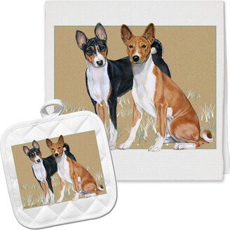 Basenji Kitchen Dish Towel & Pot Holder Gift Set