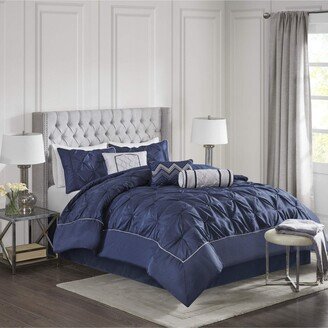 Gracie Mills 7-pc Laurel Comforter Set, Navy - Queen