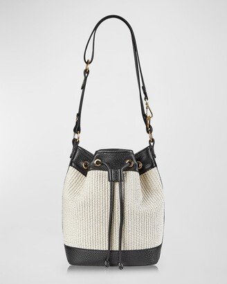 Cassie Drawstring Raffia and Leather Bucket Bag