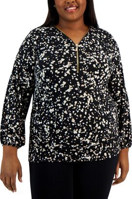 Plus Size Zip Front Printed Top, Created for Macy's