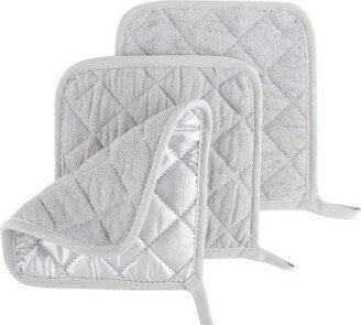 Pot Holder Set, 3 Piece Set Of Heat Resistant Quilted Cotton Pot Holders By Hastings Home (Silver)