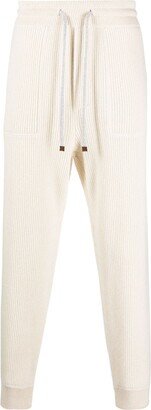 Cashmere Ribbed-Knit Track Pants