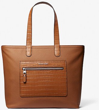 Hudson Crocodile Embossed Leather Top-Zip Tote Bag