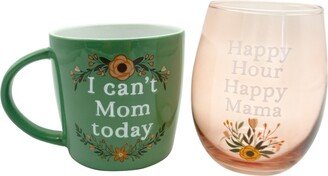 Tmd Holdings I Can't Mom Today Happy Hour Lovisa Mug and Stemless Wine Glass Set