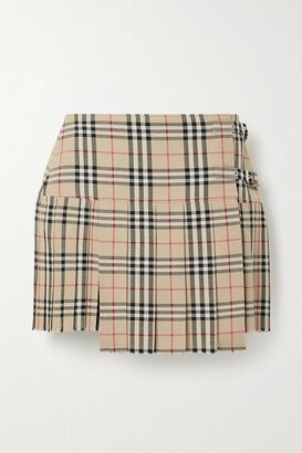 Pleated Checked Wool Mini Skirt - Neutrals