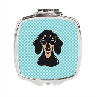 BB1153SCM Checkerboard Blue Smooth Black And Tan Dachshund Compact Mirror, 2.75 x 3 x .3 In.