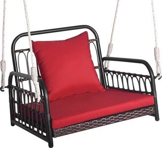 Single Person Hanging Swing Outdoor Hanging Seat w/ Back Cushion