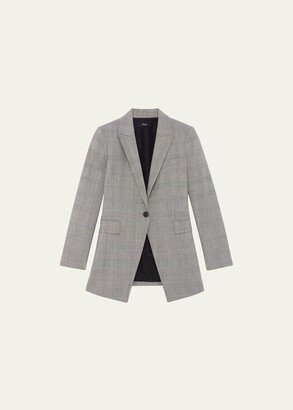 Etiennette Nipped-Waist Wool Plaid Suiting Blazer-AA